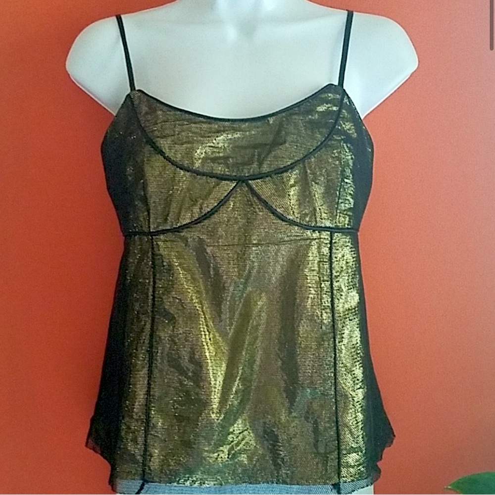 MARC JACOBS Top 6 Metallic gold mesh overlay